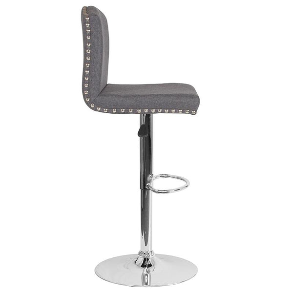 Flash Furniture Bellagio Contemporary Adjustable Height Barstool with Accent Nail Trim in Dark Gray Fabric - DS-8111-DGY-F-GG