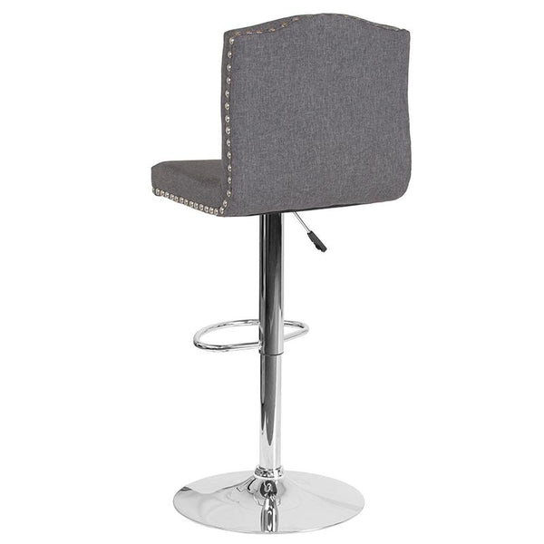 Flash Furniture Bellagio Contemporary Adjustable Height Barstool with Accent Nail Trim in Dark Gray Fabric - DS-8111-DGY-F-GG