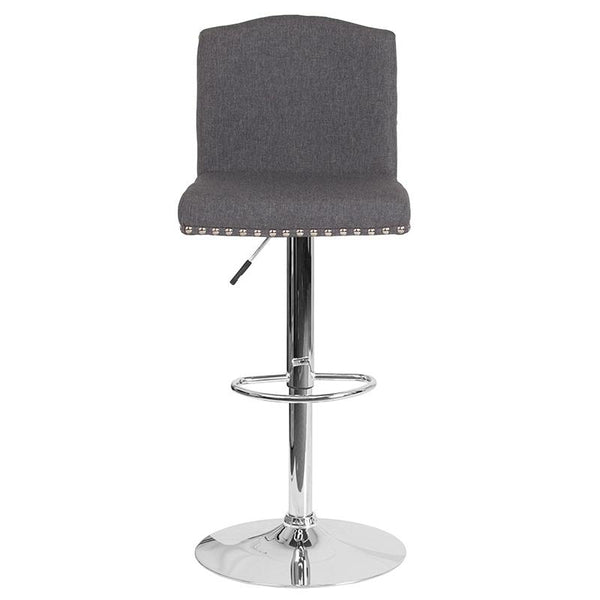 Flash Furniture Bellagio Contemporary Adjustable Height Barstool with Accent Nail Trim in Dark Gray Fabric - DS-8111-DGY-F-GG