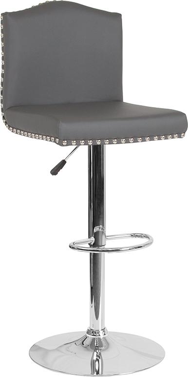 Flash Furniture Bellagio Contemporary Adjustable Height Barstool with Accent Nail Trim in Gray Leather - DS-8111-GRY-GG