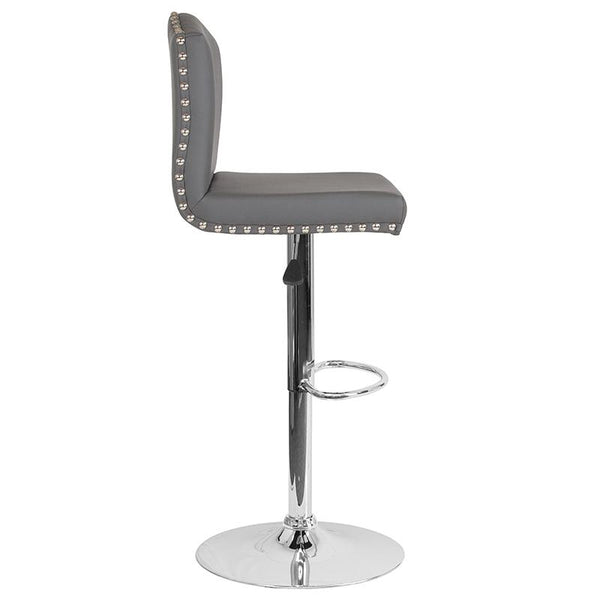 Flash Furniture Bellagio Contemporary Adjustable Height Barstool with Accent Nail Trim in Gray Leather - DS-8111-GRY-GG