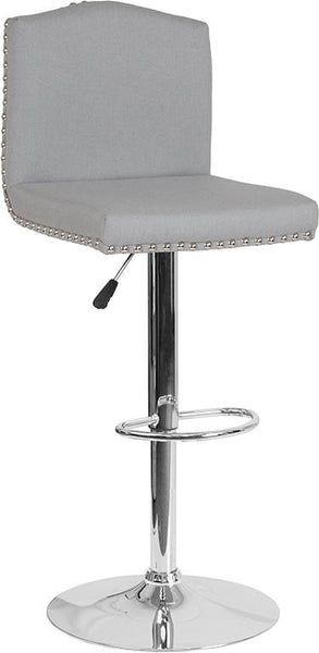 Flash Furniture Bellagio Contemporary Adjustable Height Barstool with Accent Nail Trim in Light Gray Fabric - DS-8111-LTG-F-GG