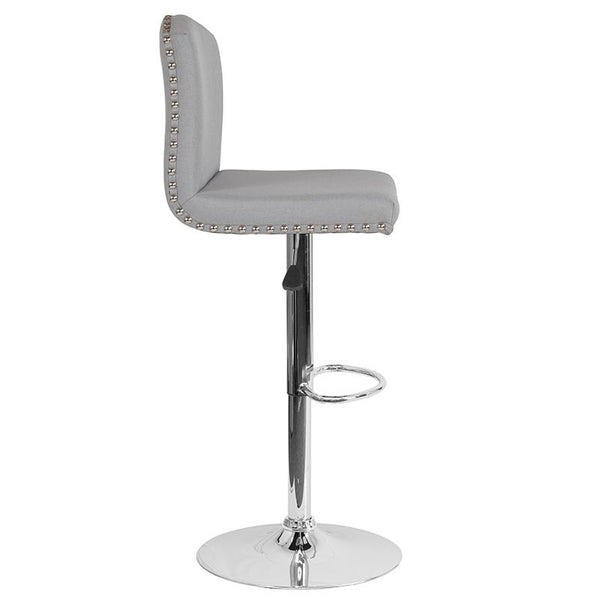 Flash Furniture Bellagio Contemporary Adjustable Height Barstool with Accent Nail Trim in Light Gray Fabric - DS-8111-LTG-F-GG