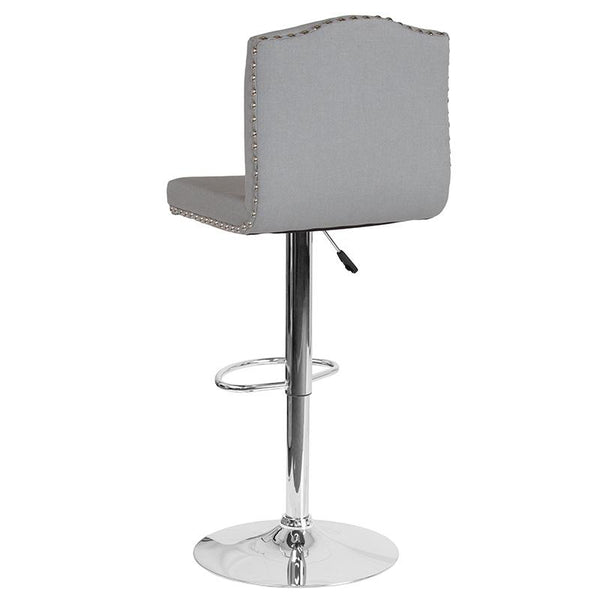 Flash Furniture Bellagio Contemporary Adjustable Height Barstool with Accent Nail Trim in Light Gray Fabric - DS-8111-LTG-F-GG