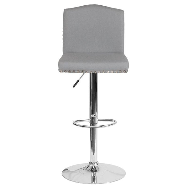 Flash Furniture Bellagio Contemporary Adjustable Height Barstool with Accent Nail Trim in Light Gray Fabric - DS-8111-LTG-F-GG