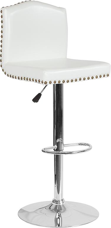 Flash Furniture Bellagio Contemporary Adjustable Height Barstool with Accent Nail Trim in White Leather - DS-8111-WH-GG