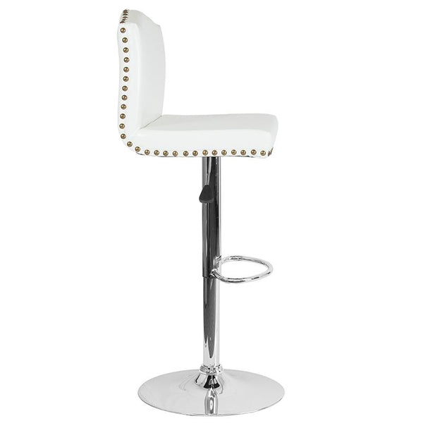 Flash Furniture Bellagio Contemporary Adjustable Height Barstool with Accent Nail Trim in White Leather - DS-8111-WH-GG