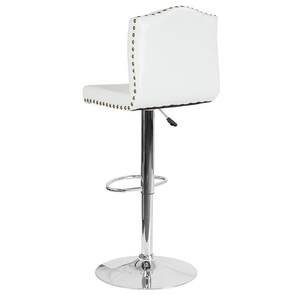 Flash Furniture Bellagio Contemporary Adjustable Height Barstool with Accent Nail Trim in White Leather - DS-8111-WH-GG