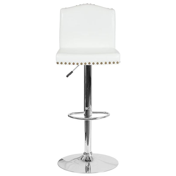 Flash Furniture Bellagio Contemporary Adjustable Height Barstool with Accent Nail Trim in White Leather - DS-8111-WH-GG