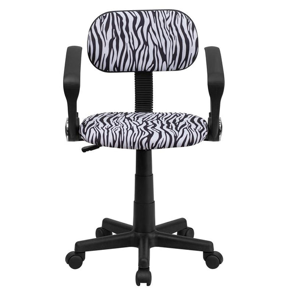 Flash Furniture Black and White Zebra Print Swivel Task Chair with Arms - BT-Z-BK-A-GG