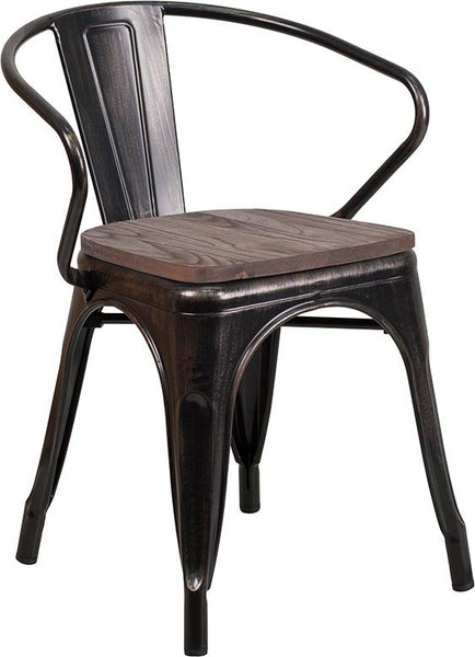 Flash Furniture Black-Antique Gold Metal Chair with Wood Seat and Arms - CH-31270-BQ-WD-GG