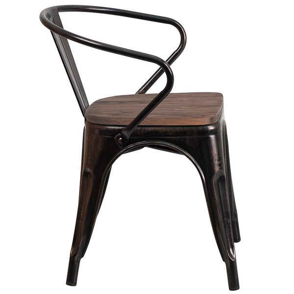 Flash Furniture Black-Antique Gold Metal Chair with Wood Seat and Arms - CH-31270-BQ-WD-GG
