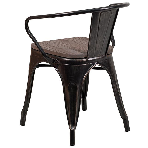 Flash Furniture Black-Antique Gold Metal Chair with Wood Seat and Arms - CH-31270-BQ-WD-GG