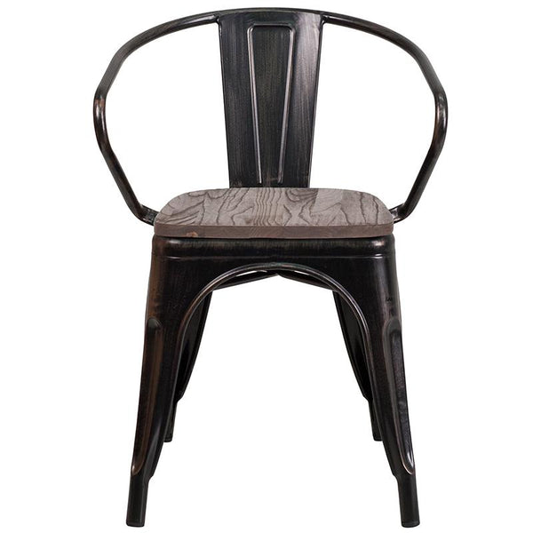 Flash Furniture Black-Antique Gold Metal Chair with Wood Seat and Arms - CH-31270-BQ-WD-GG