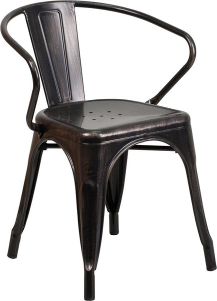 Flash Furniture Black-Antique Gold Metal Indoor-Outdoor Chair with Arms - CH-31270-BQ-GG