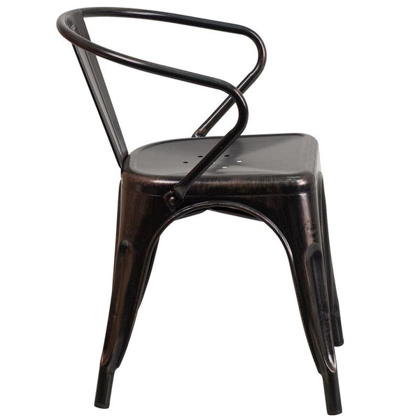 Flash Furniture Black-Antique Gold Metal Indoor-Outdoor Chair with Arms - CH-31270-BQ-GG