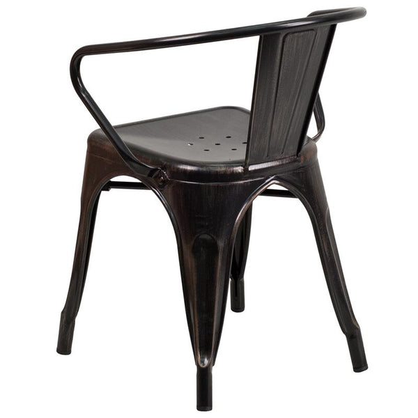 Flash Furniture Black-Antique Gold Metal Indoor-Outdoor Chair with Arms - CH-31270-BQ-GG