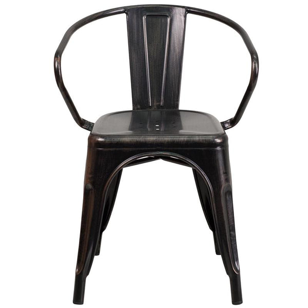 Flash Furniture Black-Antique Gold Metal Indoor-Outdoor Chair with Arms - CH-31270-BQ-GG