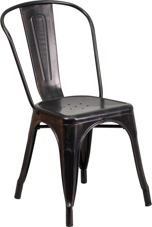 Flash Furniture Black-Antique Gold Metal Indoor-Outdoor Stackable Chair - CH-31230-BQ-GG