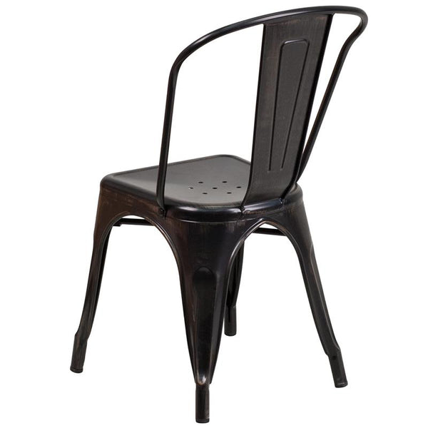 Flash Furniture Black-Antique Gold Metal Indoor-Outdoor Stackable Chair - CH-31230-BQ-GG