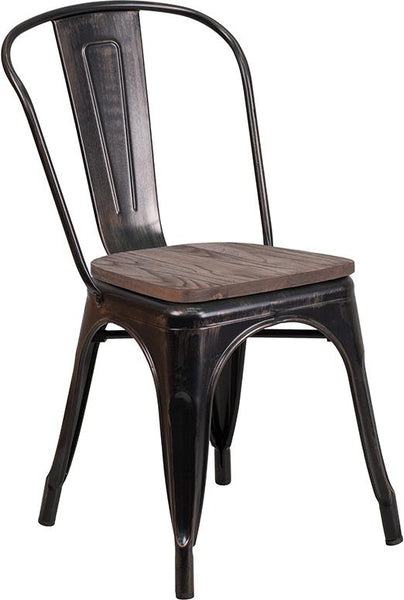 Flash Furniture Black-Antique Gold Metal Stackable Chair with Wood Seat - CH-31230-BQ-WD-GG