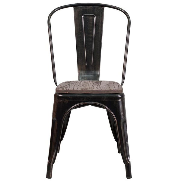 Flash Furniture Black-Antique Gold Metal Stackable Chair with Wood Seat - CH-31230-BQ-WD-GG