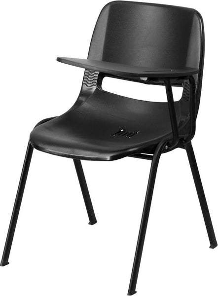 Flash Furniture Black Ergonomic Shell Chair with Left Handed Flip-Up Tablet Arm - RUT-EO1-BK-LTAB-GG