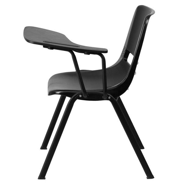 Flash Furniture Black Ergonomic Shell Chair with Left Handed Flip-Up Tablet Arm - RUT-EO1-BK-LTAB-GG
