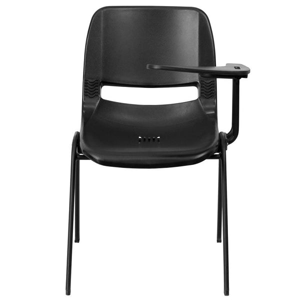 Flash Furniture Black Ergonomic Shell Chair with Left Handed Flip-Up Tablet Arm - RUT-EO1-BK-LTAB-GG