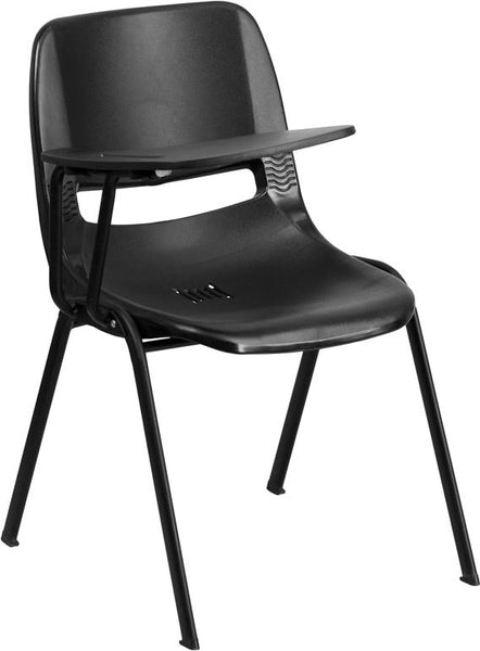 Flash Furniture Black Ergonomic Shell Chair with Right Handed Flip-Up Tablet Arm - RUT-EO1-BK-RTAB-GG