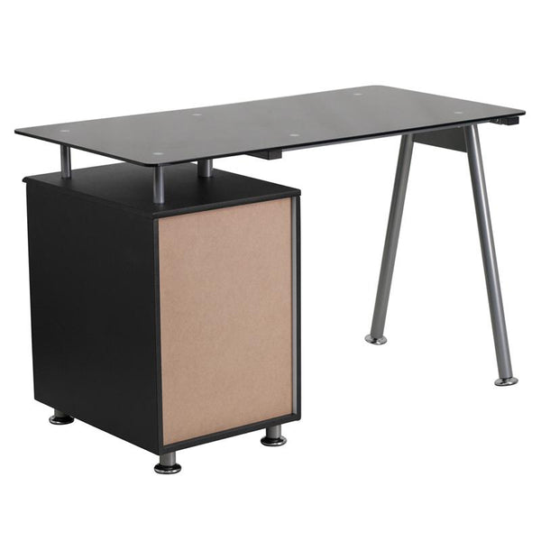 Flash Furniture Black Glass Computer Desk with Three Drawer Pedestal - NAN-WK-021A-GG