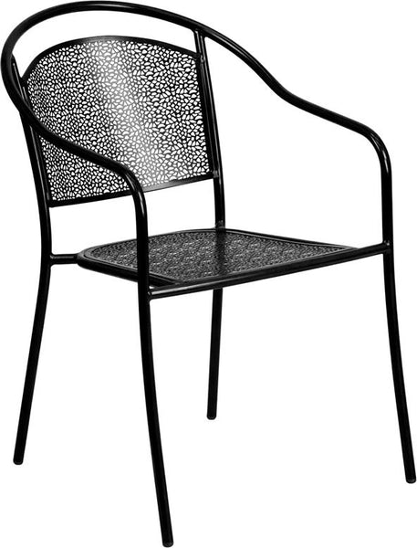 Flash Furniture Black Indoor-Outdoor Steel Patio Arm Chair with Round Back - CO-3-BK-GG