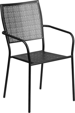 Flash Furniture Black Indoor-Outdoor Steel Patio Arm Chair with Square Back - CO-2-BK-GG