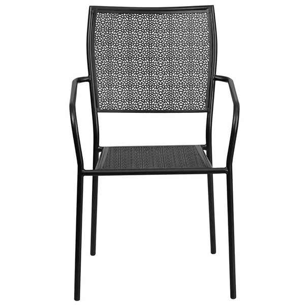 Flash Furniture Black Indoor-Outdoor Steel Patio Arm Chair with Square Back - CO-2-BK-GG