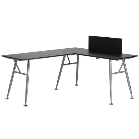 Flash Furniture Black Laminate L-Shape Computer Desk with Silver Metal Frame - NAN-WK-110-BK-GG