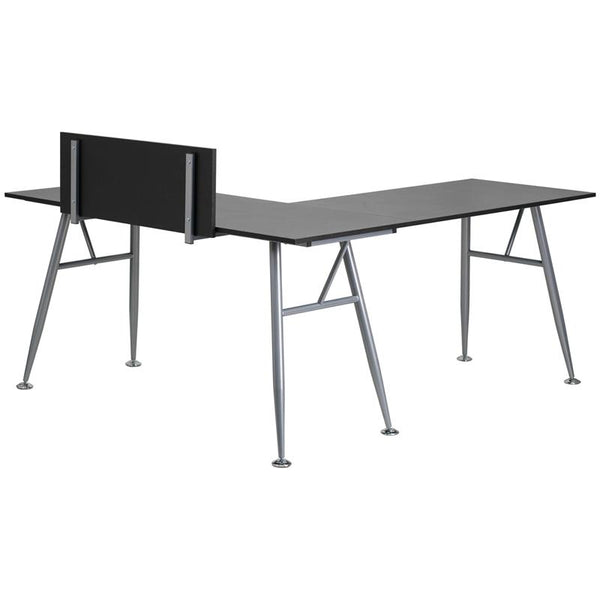 Flash Furniture Black Laminate L-Shape Computer Desk with Silver Metal Frame - NAN-WK-110-BK-GG