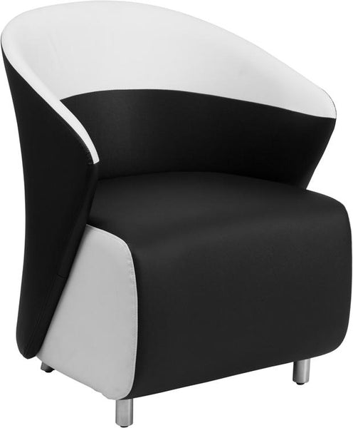 Flash Furniture Black Leather Curved Barrel Back Lounge Chair with Melrose White Detailing - ZB-7-GG