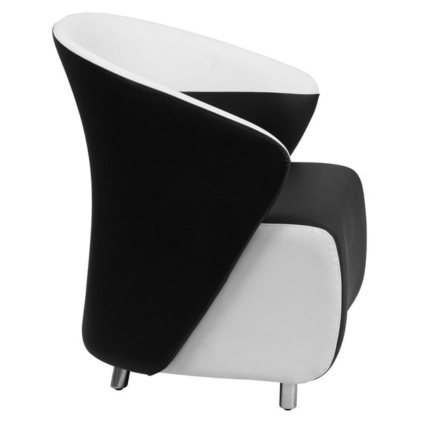 Flash Furniture Black Leather Curved Barrel Back Lounge Chair with Melrose White Detailing - ZB-7-GG