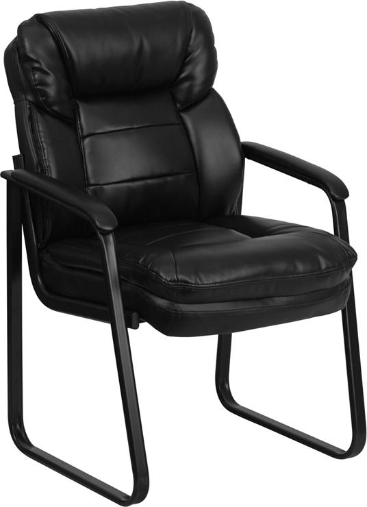 Flash Furniture Black Leather Executive Side Reception Chair with Lumbar Support and Sled Base - GO-1156-BK-LEA-GG