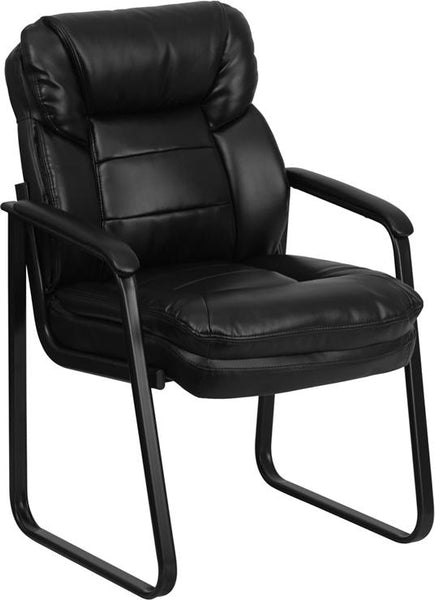 Flash Furniture Black Leather Executive Side Reception Chair with Lumbar Support and Sled Base - GO-1156-BK-LEA-GG