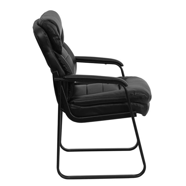 Flash Furniture Black Leather Executive Side Reception Chair with Lumbar Support and Sled Base - GO-1156-BK-LEA-GG