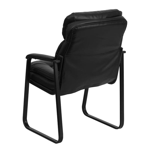 Flash Furniture Black Leather Executive Side Reception Chair with Lumbar Support and Sled Base - GO-1156-BK-LEA-GG