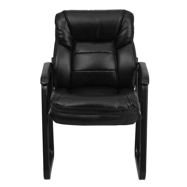 Flash Furniture Black Leather Executive Side Reception Chair with Lumbar Support and Sled Base - GO-1156-BK-LEA-GG