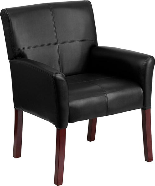 Flash Furniture Black Leather Executive Side Reception Chair with Mahogany Legs - BT-353-BK-LEA-GG