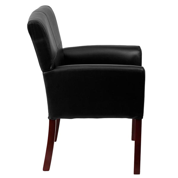 Flash Furniture Black Leather Executive Side Reception Chair with Mahogany Legs - BT-353-BK-LEA-GG