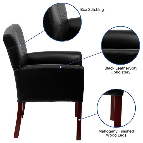 Flash Furniture Black Leather Executive Side Reception Chair with Mahogany Legs - BT-353-BK-LEA-GG