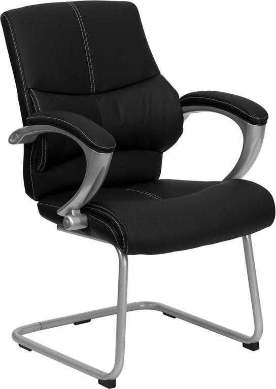 Flash Furniture Black Leather Executive Side Reception Chair with Silver Sled Base - H-9637L-3-SIDE-GG