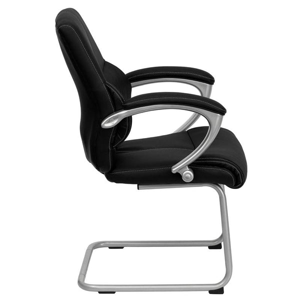 Flash Furniture Black Leather Executive Side Reception Chair with Silver Sled Base - H-9637L-3-SIDE-GG