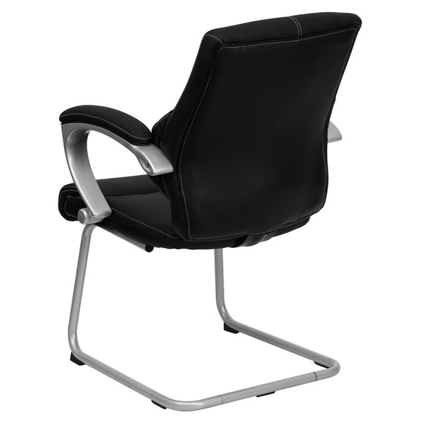 Flash Furniture Black Leather Executive Side Reception Chair with Silver Sled Base - H-9637L-3-SIDE-GG