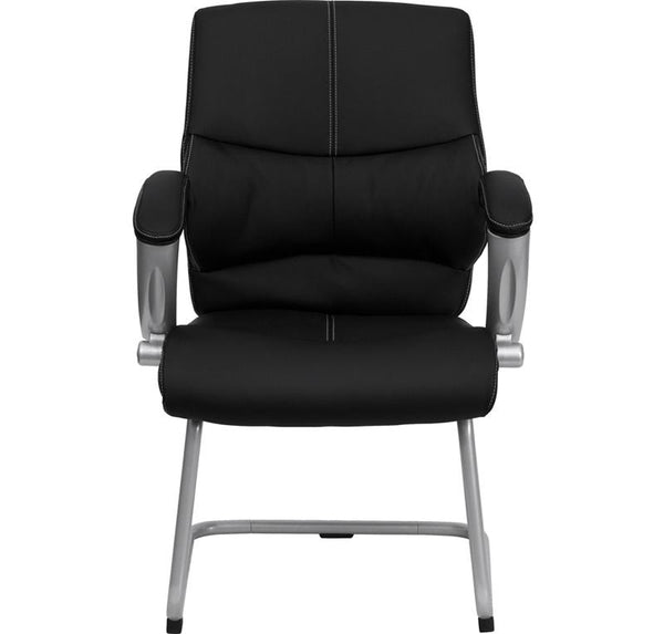 Flash Furniture Black Leather Executive Side Reception Chair with Silver Sled Base - H-9637L-3-SIDE-GG